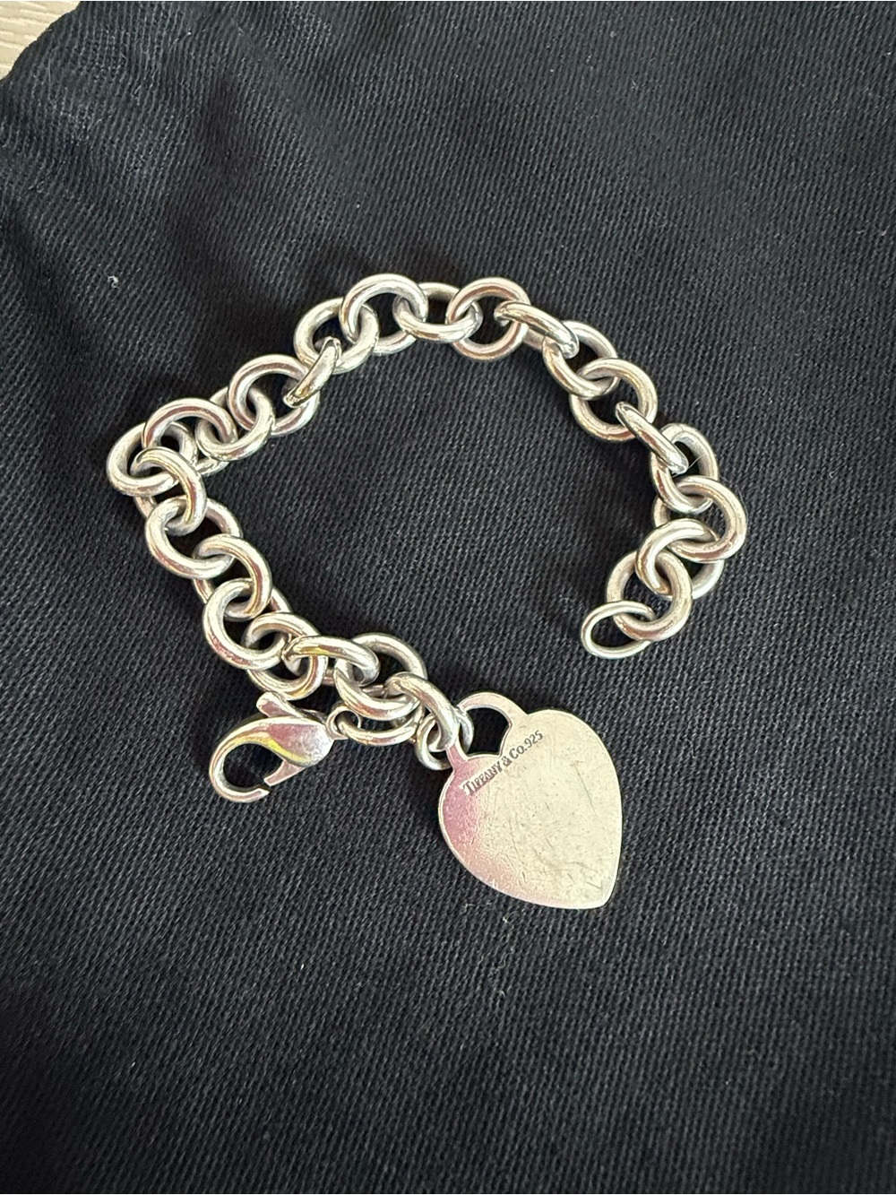 Tiffany and Co Sterling Silver Heart Charm Link Bracelet